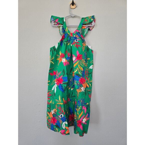 NWT Crewcuts J.Crew Girls Tropical Ruffle Dress Sz10 Clover Green Floral Summer - Picture 2 of 8